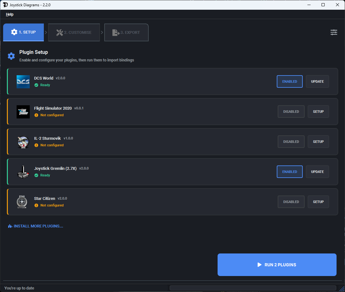 Plugin setup screen